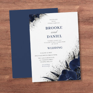 Convites Casamento Minimalista Orquídea Azul Prata Brilho