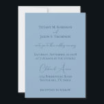 Convites Casamento Minimalista Pó Azul<br><div class="desc">Os detalhes do casamento são exibidos em texto azul escuro sobre fundo de pó sólido. A parte de trás do convite está o fundo azul em pó e o texto azul escuro com o sobrenome ou o texto personalizado junto com a data do casamento.</div>