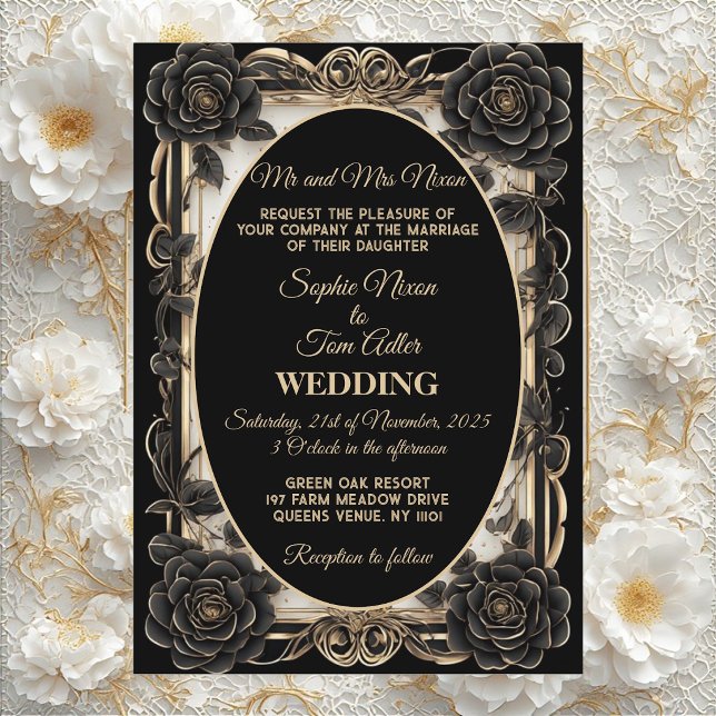 Convites Casamento Minimalista Preto Branco Monocromático M (Minimalist Black White Monochrome Modern Wedding Invitation)