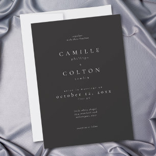 Convites Casamento Minimalista Preto Carvão Elegante