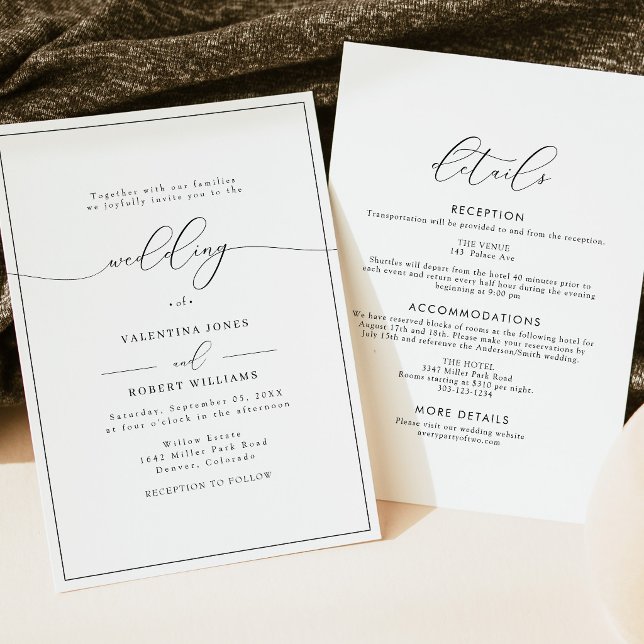 Convites Casamento Minimalista Preto e Branco Clássico (Criador carregado)
