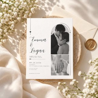 Convites Casamento Minimalista Preto e Branco com Arco e Du