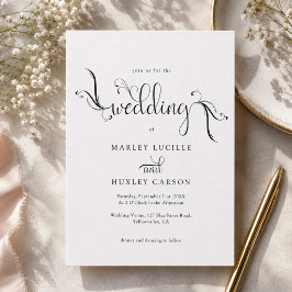 Convites Casamento Minimalista Preto e Branco com Letra Scr