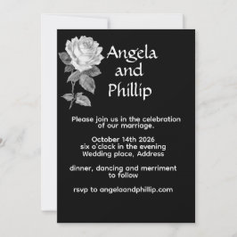Convites Casamento Minimalista Preto e Branco Com Rosas