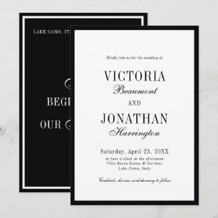 Convites Casamento Minimalista Preto e Branco de Luxo e Din