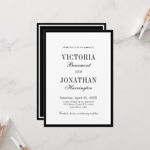Convites Casamento Minimalista Preto e Branco de Luxo e Din