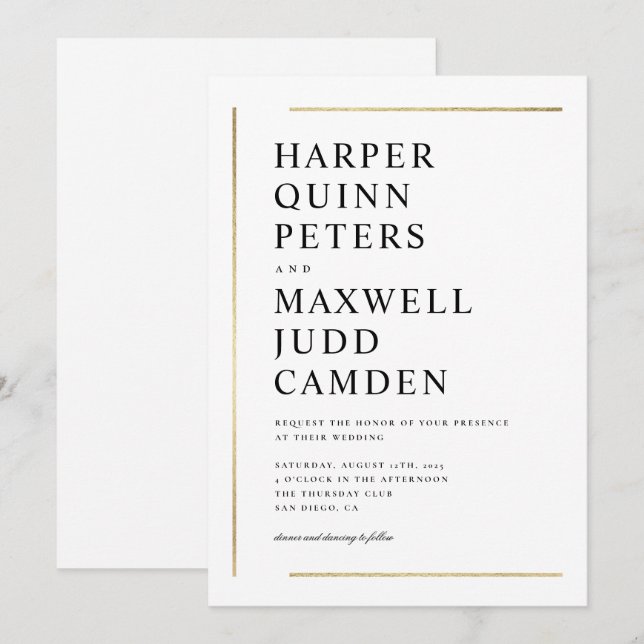 Convites Casamento Minimalista Preto e Branco Elegante Mode (Frente/Verso)