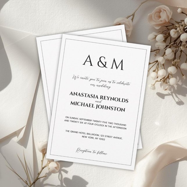 Convites Casamento minimalista preto e branco moderno (Criador carregado)