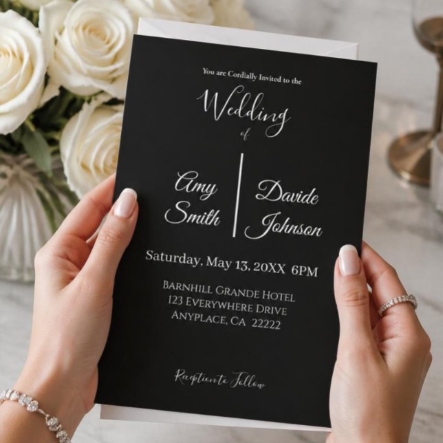 Convites Casamento minimalista preto e branco moderno (Criador carregado)