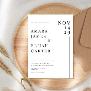 Convites Casamento Minimalista Preto e Branco Moderno