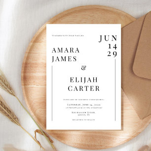 Convites Casamento Minimalista Preto e Branco Moderno