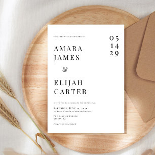 Convites Casamento Minimalista Preto e Branco Moderno