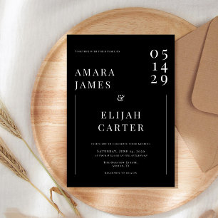 Convites Casamento Minimalista Preto e Branco Moderno