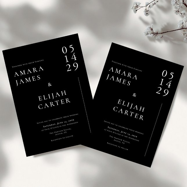 Convites Casamento Minimalista Preto e Branco Moderno (Criador carregado)