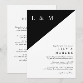 Convites Casamento Minimalista Preto e Branco Tudo Em Um
