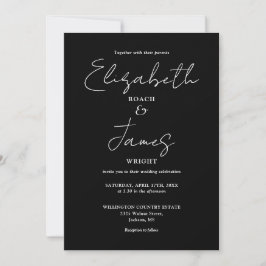 Convites Casamento Minimalista Preto e Branco Tudo em Um