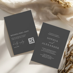 Convites Casamento Minimalista Preto Elegante com Código QR