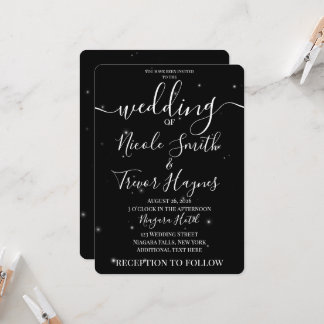 Convites Casamento Minimalista Preto Estrelas Pequenas Pers