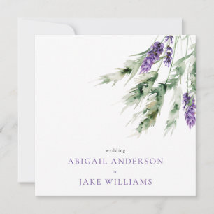 Convites Casamento Minimalista Quadrado de Lavanda e Folhag
