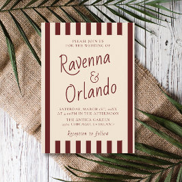 Convites Casamento Minimalista Retro com Listras Burgundy P