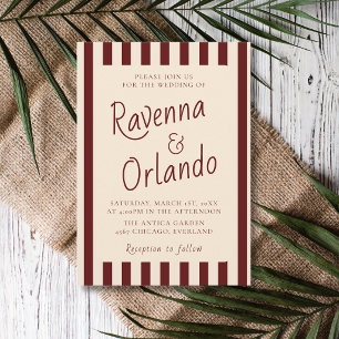Convites Casamento Minimalista Retro com Listras Burgundy P