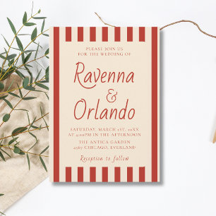 Convites Casamento Minimalista Retro com Listras de Marfim