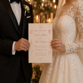 Convites Casamento Minimalista Rosa Bege Elegante