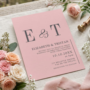 Convites Casamento Minimalista Rosa Bege Elegante
