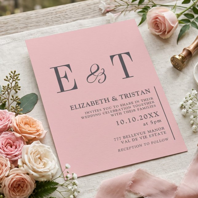 Convites Casamento Minimalista Rosa Bege Elegante  (Criador carregado)