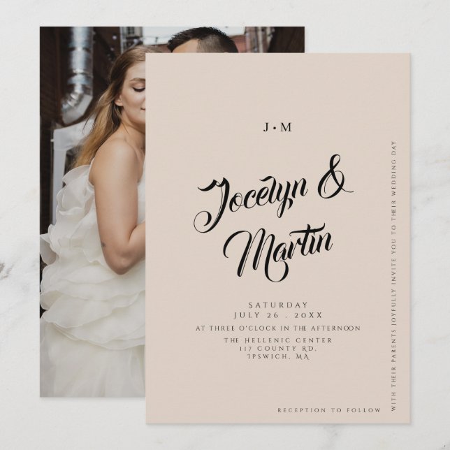 Convites Casamento Minimalista Rosa Elegante  (Frente/Verso)