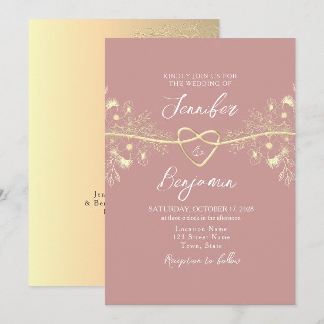 Convites Casamento Minimalista Rosa Empoeirado (Frente/Verso)