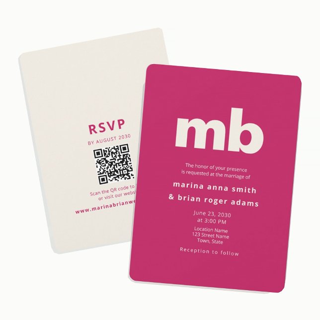Convites Casamento Minimalista Rosa Ousado (Criador carregado)