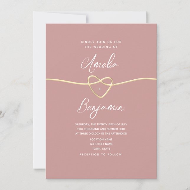 Convites Casamento Minimalista Rosa Poeira (Frente)