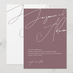 Convites Casamento Minimalista Roxo Tipografia Script