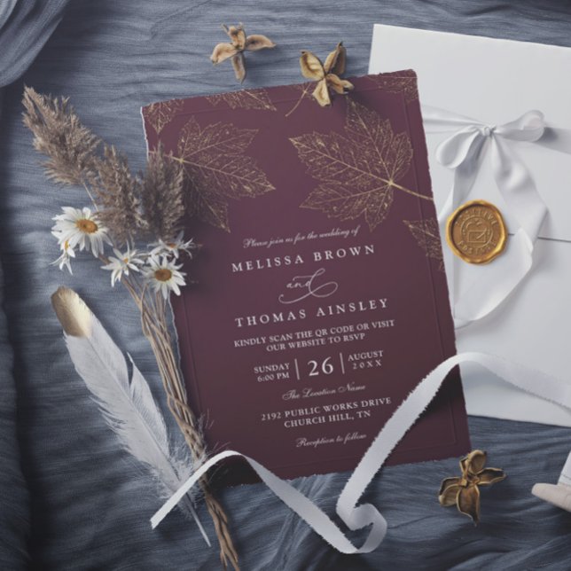Convites Casamento Minimalista Rústico Dourado com Código Q (Criador carregado)