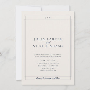 Convites Casamento Minimalista Simples Azul Marfim Clássico