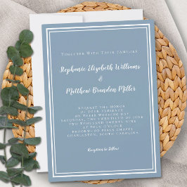 Convites Casamento Minimalista Simples Azul Poeira Branco