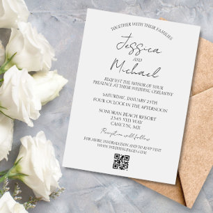Convites Casamento Minimalista Simples Código QR RSVP Mínim