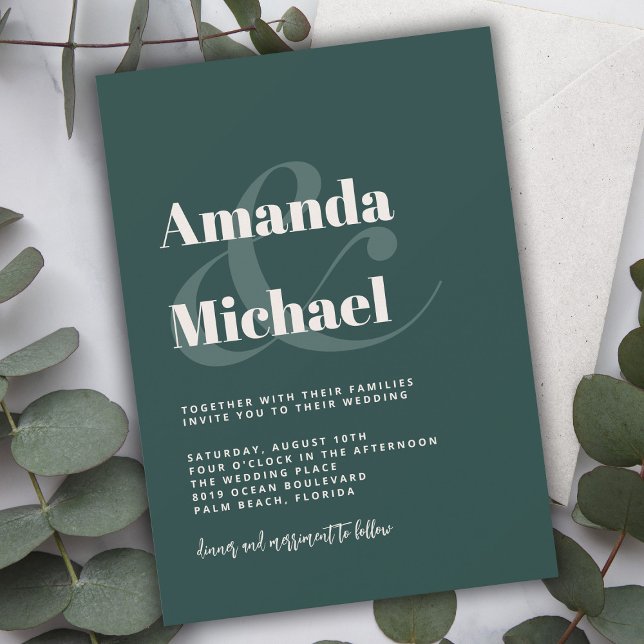 Convites Casamento Minimalista Simples Emerald Verde (Criador carregado)