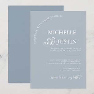Convites Casamento Minimalista Simples Moderno Azul Empoeir