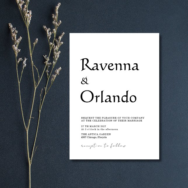 Convites Casamento Minimalista Simples Moderno Preto (Criador carregado)
