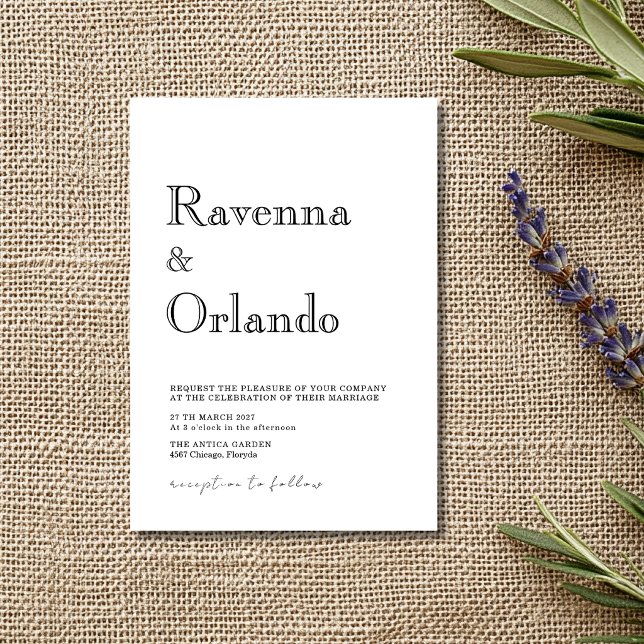 Convites Casamento Minimalista Simples Moderno Preto (Criador carregado)