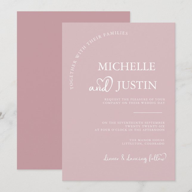 Convites Casamento Minimalista Simples Moderno Rosa Empoeir (Frente/Verso)