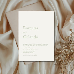 Convites Casamento Minimalista Simples Moderno Verde Pérola