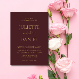 Convites Casamento Minimalista Simples Oxblood & Ouro