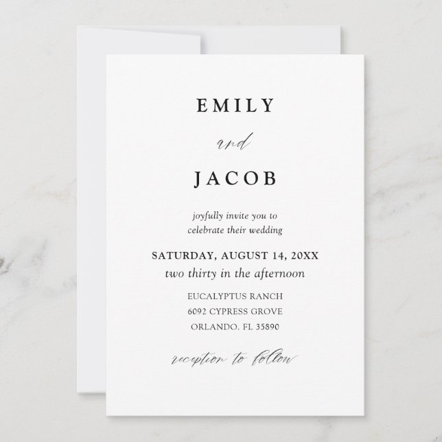 Convites Casamento Minimalista Simples Preto e Branco (Frente)
