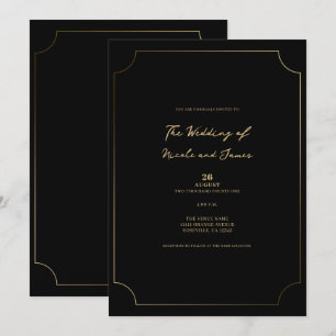 Convites Casamento Minimalista Sofisticado Preto e Dourado