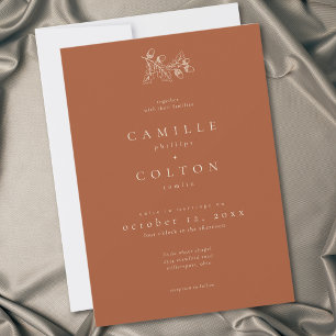 Convites Casamento Minimalista Terracota Enferrujada Folha