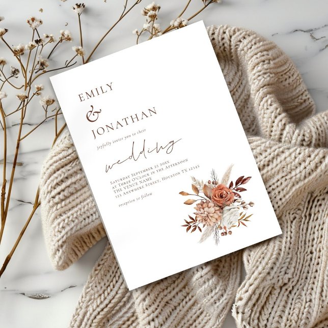 Convites Casamento Minimalista Terracotta Florals (Criador carregado)