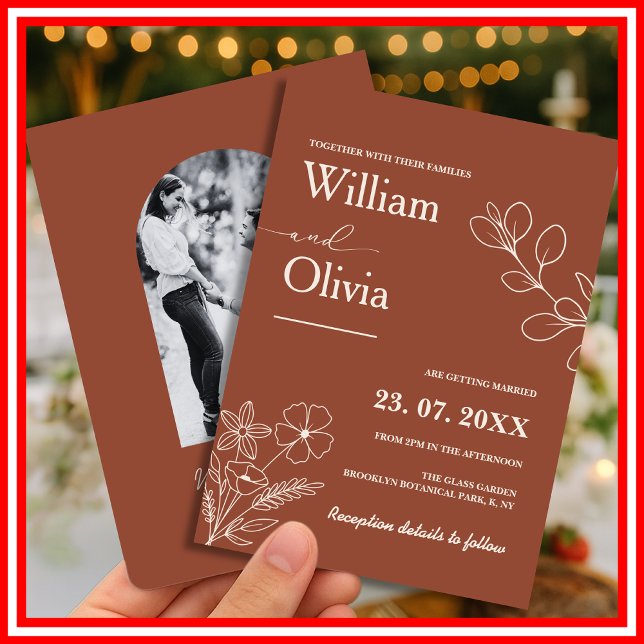 Convites Casamento Minimalista Terracotta Queimou Orange Bo (Criador carregado)